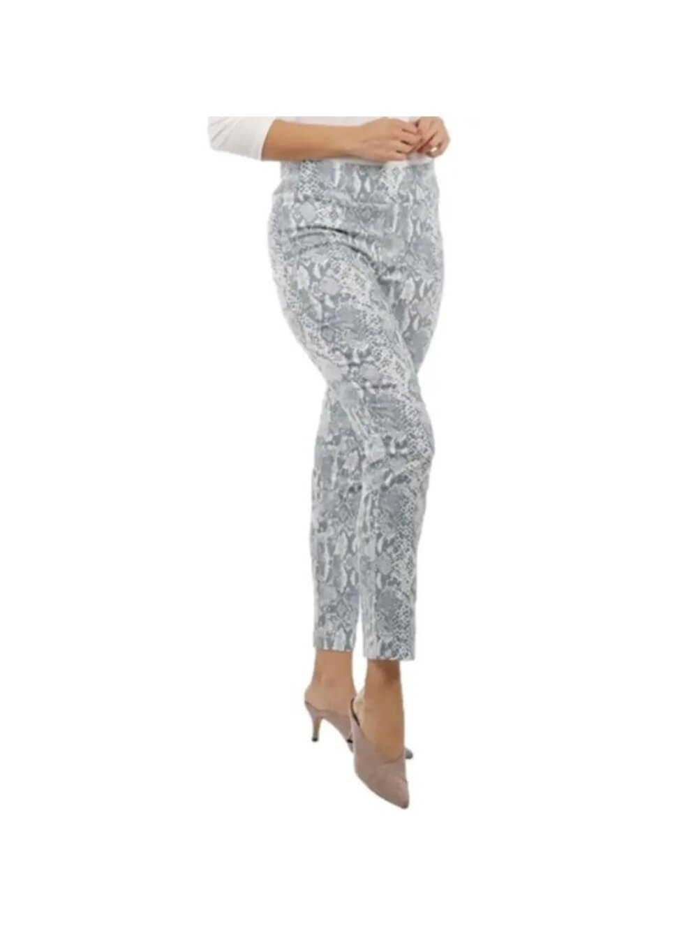 NEW Mr. Max Gray White Snake Print Stretch Slim Leg Pants Size 10